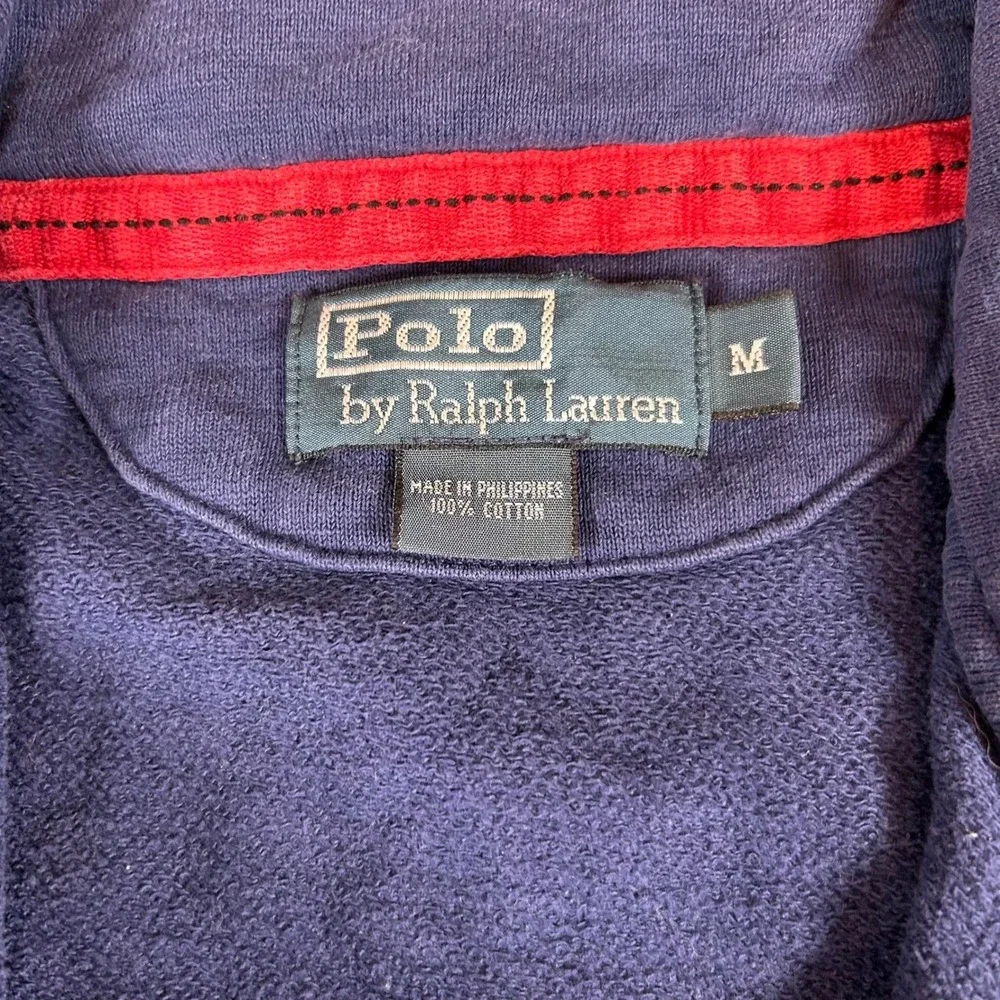 VTG Polo Ralph Lauren Pullover Mens Medium Blue Quarter Zip Military Elbow Patch